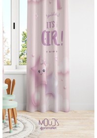 Resim Pembe Kız Desenli Fon Perde Çocuk Ve Bebek Odası Süet Dijital Baskılı Ekstrafor Büzgü Tek Kanat Çok Renkli 