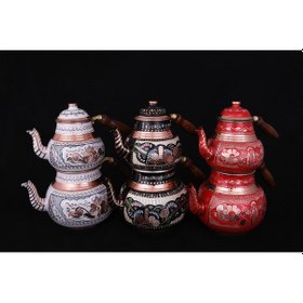 Resim Erzincan El İşlemeli Bakır Çaydanlık No:2 Mineli Çok Renkli 