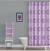 Resim Lila Banyo Perdesi-Halka Desen Lüx Mor Renk Duş Perdesi, 180x200 Duş Perdesi Tek Kanat Küvet Perdesi 