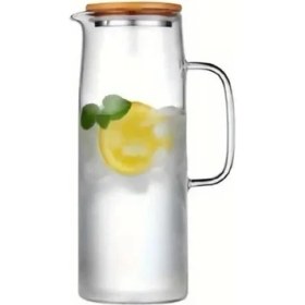 Resim NY Home Bambu Kapaklı Cam Sürahi - 1500 ml Dayanıklı Şeffaf Cam, Şık ve Ergonomik Tasarım, Soğuk ve Içecekler Için 