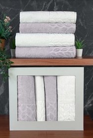 Resim Hazal%100 Pamuklu Kutulu 4'lü Banyo Havlu Seti Hamam Takımı 50x90-90x150 Antrasit-Krem - 00081 
