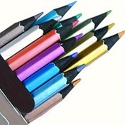 Resim 12 Parça Metalik Renkli Kalem Seti, Profesyonel Sanat Kullanımı ve Yetişkin Boyama Kitapları İçin Uygun Ahşap Çizim Kalemleri 