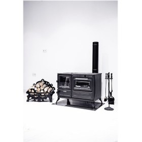 Resim Büyük Camlı Şömine Görünümlü Odun Kömür Kuzinesi kuzinesobamangal 