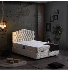 Resim Setaymobilya Baza, Zümrüt Krem Çift Kişilik Baza + Başlık + Orthosoft Yatak 