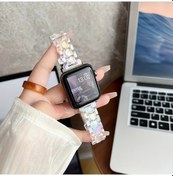 Resim Gaojunshop01 İos Watch Uyumlu 3 4 5 6 7 8 Se Ultra İçin 38 40 41mm Pembe Üç Boncuklu Ayarlanabilir Lazer Reçine Kordon 