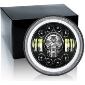 Resim Samdoo 7" Motosiklet Farı Rgb Kafatası Tasarım, Ip67 Su Geçirmez, 12-80v Çoklu Aydınlatma Modlu Off-road Araçlar İçin 