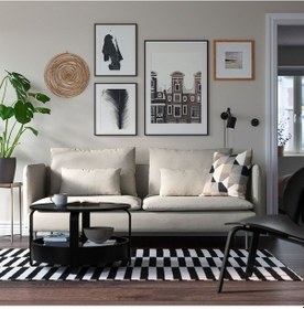 Resim 3'lü Kanepe, Fridtuna Açık Bej, Çift Kolçaklı 2Açık Ceviz 