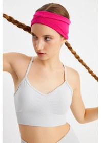 Resim Kadın Çift Taraflı Kullanım Alternatifli Pamuklu Penye Kaymaz Hafif Spor Saç Bandı Bandana - Tek Ebat / Fuşya Fuşya 