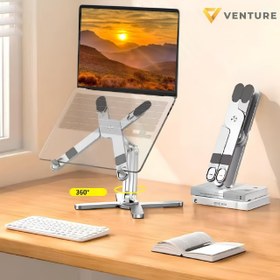 Resim Venture VNT-8001 Ayarlanabilir Katlanabilir 15.6" Alüminyum 360° Döner Başlıklı, Yükseklik ve Eğim Ayarlı, Kaymaz Yüzeyl 