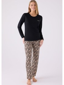 Resim Pierre Cardin 8891 Paris Kadın Yuvarlak Yaka Siyah Uzun Kol Pijama Takım 001 