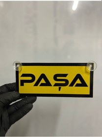 Resim Sarı Renk Üzeri Siyah Renk Paşa Yazılı Vantuzlu Cam Süsü 