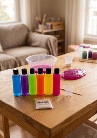 Resim 6 Renk Set Slime Jeli Ve Boraks Yapım Seti - Çocuklar İçin Eğitici Aktivite Dıy Eğlence Kiti Çok Renkli 