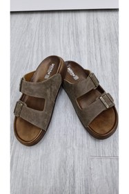 Resim MODESA BY KAVCAR Erkek Ortapedik Günlük Kaymaz Taban Yumuşak Deri Tokalı Şık Rahat Ev Ve Dışarı Terliği 