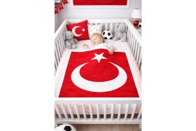 Resim Osmanlı Triko Türkiye Bebek Battaniyesi-Ay Yıldız Battaniye-Kırmızı Beyaz Battaniye- 