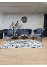 Resim Siyah Boyalı Tel Ayak Papatya Çay Seti Koltuk Takımı , Balkon, S 