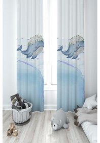 Resim Mekta Home Bebek Ve Çocuk Odası Mavi Balina Desenli 2 Kanat Fon Perde 
