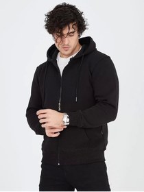 Resim Unisex Tam Fermuarlı Kapşonlu Sweatshirt - Siyah Siyah 