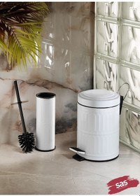 Resim Sas Haus Vintage Beyaz 2 Parça Banyo Seti 5 L Pedallı Banyo Çöp Kovası + Tuvalet WC Fırçası 