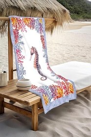 Resim Dijital Baskı Plaj Deniz Havlusu Deniz Atı Desenli Peştamal HVL0110 