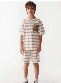 Resim Çocuk Çizgili Triko Cepli T-shirt-14003-kahverengi Kahverengi 