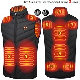 Resim Jeemson Usb Şarjlı Akıllı Isıtmalı Yelek - 11 Bölge Ayarlanabilir Sıcaklık - Kışlık Outdoor Aktivite Siyah 