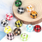 Resim 20 Adet Lomuine 16mm Renkli Kare Desenli Doğal Ahşap Boncuklar - El Yapımı Takı, Bilezikler, Kolyeler ve Ev Dekoru için El ile Parlatılmış Yuvarlak Boncuklar, El İşi Malzemeleri, Eğlenceli Tasarımlar 