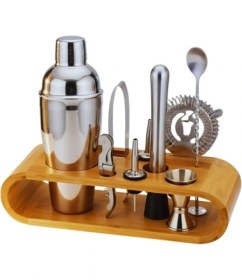 Resim Biradlı Ahşap Standlı Shaker Kokteyl Seti 750ML (304-Paslanmaz) 