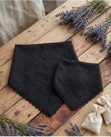 Resim Mufincollection Siyah Nakışlı Muslin Kumaş Anne Kız Kombin - %100 Pamuk, Nefes Alan Doğal Kumaş 