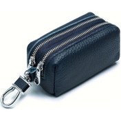 Resim Gaojunshop01 Denim Blue Çift Fermuşarlı Çok Cepli Anahtarlık Cüzdan Kartlık Dayanıklı Suni Deri 
