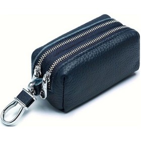 Resim Gaojunshop01 Denim Blue Çift Fermuşarlı Çok Cepli Anahtarlık Cüzdan Kartlık Dayanıklı Suni Deri 