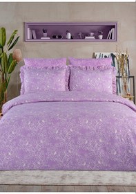 Resim Lotus Serisi Fırfırlı Çift Kişilik 6 Parça Nevresim Takımı--76 Açık Mor 
