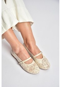 Resim Fox Shoes Y726864006 Bej Dantelli Kadın Babet 