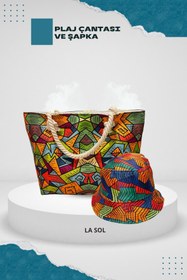 Resim La Sol Desenli Plaj Çantası ve Bucket Balıkçı Şapka (fermuarlı) 