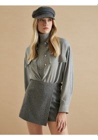 Resim Koton Şahika Ercümen X Koton - Düğmeli Uzun Kollu Crop Gömlek Gri 4wak60071ew 4WAK60071EW023 Gri 