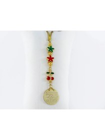 Resim Küçük Lotus Çiçekli Kiraz Metal Ayetel Kürsi Araba Dikiz Ayna Süsü, Gold Renkli 