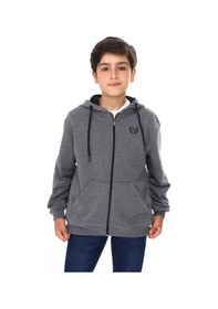 Resim Toontoy Kids Toontoy Erkek Çocuk Kapüşonlu Fermuarlı Cepli Düşük Omuz Baskılı Örme Hırka - 3 İplik Şardonsuz Antrasit Melanj 
