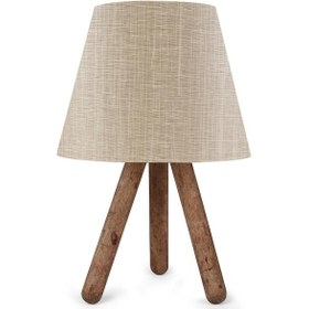 Resim Pratik Ahşap Üç Ayaklı Abajur Yatak Odası Çocuk Odası Masa Lambası Bej 