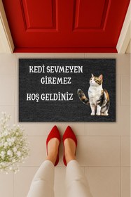 Resim Dormot Yüksek Kaliteli Modern Dijital Baskı Kedi Sevmeyen Giremez Paspas 70x45cm - Dış Mekan Paspası 