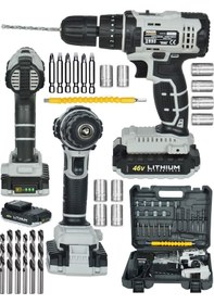 Resim Mager Alman 46 V 5 Ah Darbeli Led Gösterge Metal Şanzuman Çift Akülü Şarjlı Vidalama Matkap Setli Gri 