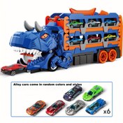 Resim Dinozor Ultimate Transporter Track Oyuncak - Katlanabilir Kaydırma Yarışı, Ayakta Duran Tyrannosaurus'a Dönüştürülebilir, Rastgele Renkli Alaşımlı Arabalar, 6 Araç Dahil, 3-5 Yaş Arası Erkekler İçin İdeal, Doğum Günleri ve Cadılar Bayramı Hediyeleri İçin Mükemmel, Cadılar Bayramı Oyuncak | Dinozor Teması | Kolay Montaj Oyuncak, Dinozor Oyuncakları 