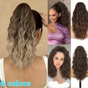 Resim Ombre Renkli Pençe At Kuyruğu Uzatma Saç Aksesuarları 35.56 cm Uzun Dalgalı Isıya Dayanıklı Sentetik At Kuyruğu Saç Parçası Kadınlar İçin Günlük Kullanım 