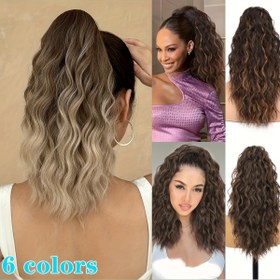 Resim Ombre Renkli Pençe At Kuyruğu Uzatma Saç Aksesuarları 35.56 cm Uzun Dalgalı Isıya Dayanıklı Sentetik At Kuyruğu Saç Parçası Kadınlar İçin Günlük Kullanım 