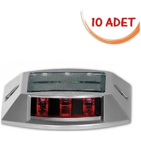 Resim Solar Yol Butonları Güneş Enerjili Yol Butonu Trafik Ledli Solar Buton Kırmızı 10 Adet 