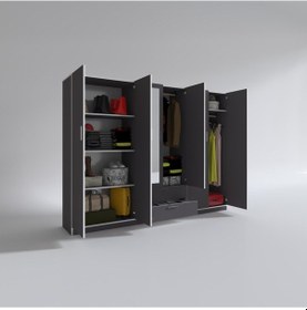 Resim Kenzlife gardırop 6 kapılı çekmeceli begonvil240 gri aynalı kapak 