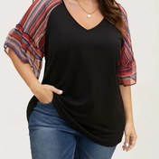 Resim Plus Beden, Bohem Tarzı Baskılı Omuz Açık T-Shirt 