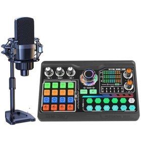 Resim Profesyonel Podcast Mikrofon Ses Kartı Kiti Pc Dizüstü Bilgisayar Için Vlog Canlı Youtuber P300 