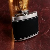 Resim Mena Rise Siyah Derili 5 OZ-150 cc Hunili Çelik Viski Içki Konyak Matarası 