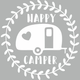 Resim Reysa Tasarım Happy Camper Sticker Beyaz 15X15 cm 