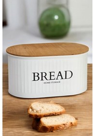 Resim Ahşap Kapaklı Metal Ekmeklik Beyaz Modern Tasarım Beyaz 
