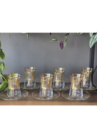 Resim Fermato 12 Parça 6 Kişilik 24k El İşçiliği - Gerçek Altın İşlemeli Çay Seti Venezia Çok Renkli 